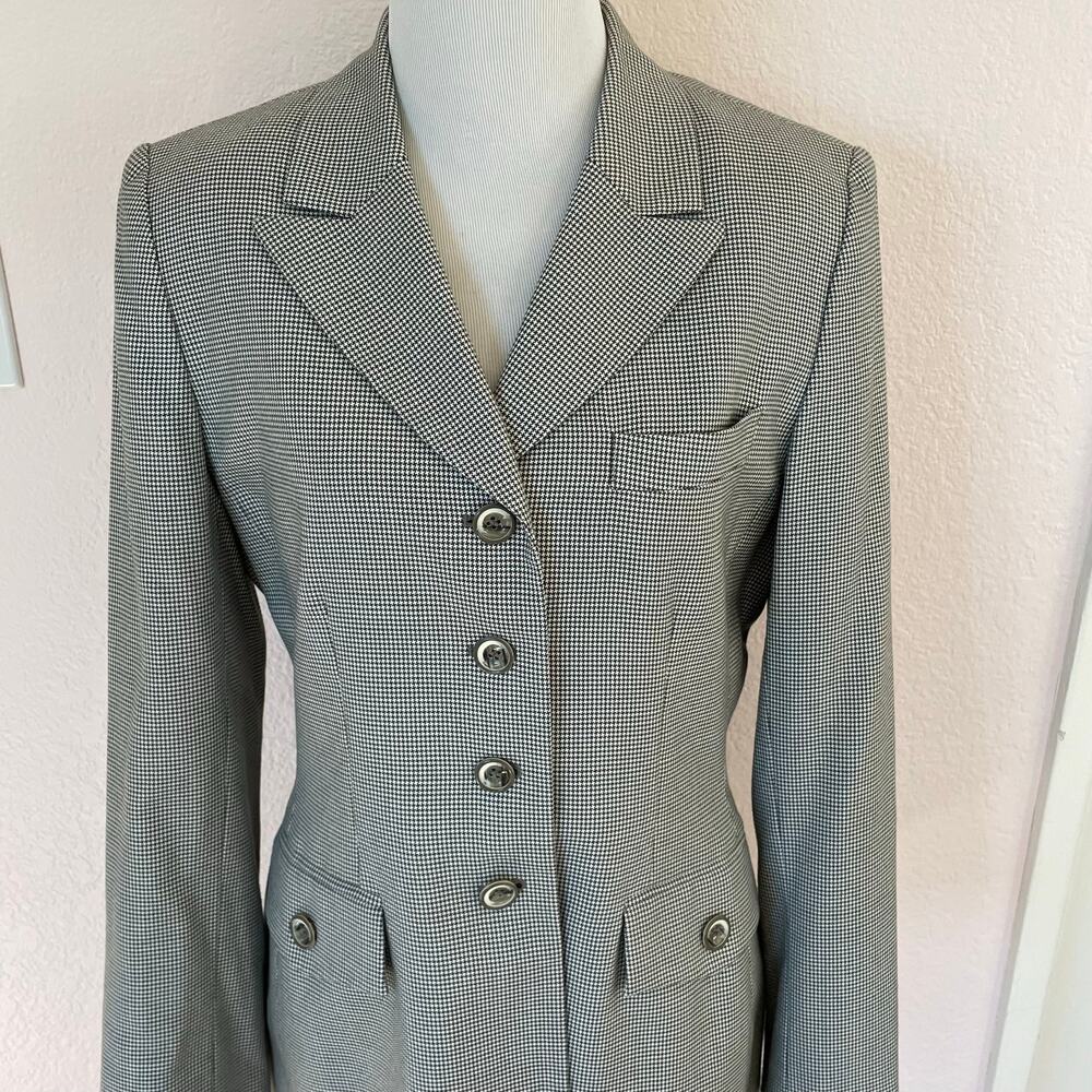 Le Suit Houndstooth Blazer Coat Tailored Longline Quiet Luxury Sz 8 Y2K Office - Picture 9 of 12